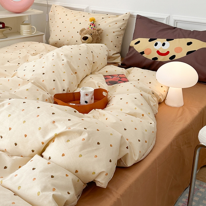 91家纺网 家纺一手货源 找家纺 昔可家纺 2024新款创意枕套全棉波点印花四件套 草莓拿铁