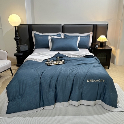 古吉梦 2024新款水洗真丝提花夏被--迪梦 星空蓝+山灰
