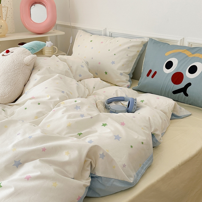 91家纺网 家纺一手货源 找家纺 昔可家纺 2024新款创意枕套全棉波点印花四件套 奶味星星