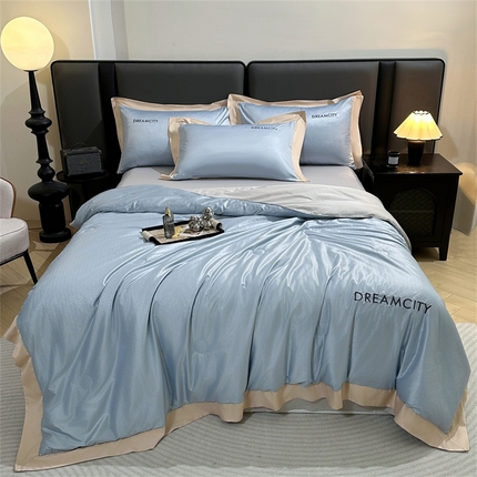 古吉梦 2024新款水洗真丝提花夏被--迪梦 海青+山灰