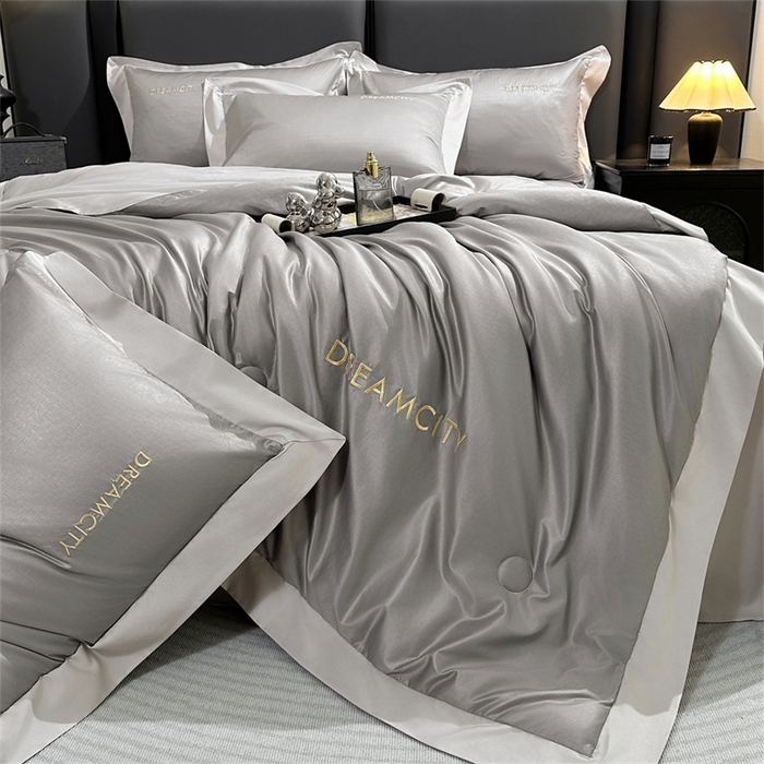 91家纺网 家纺一手货源 找家纺 古吉梦 2024新款水洗真丝提花夏被--迪梦 中灰+山灰