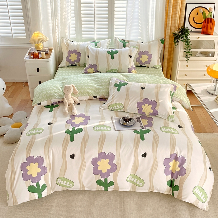 91家纺网 家纺一手货源 找家纺 美宜家  2025新款植物羊绒加厚斜纹磨毛单被套四件套 春意阑珊