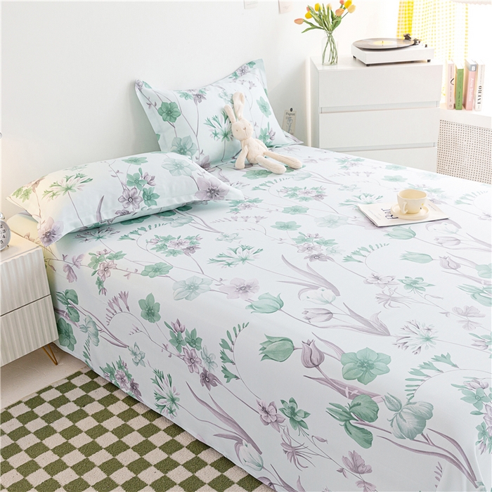 91家纺网 家纺一手货源 找家纺 金泰莱 2025新款印花竹纤维凉席三件套软凉席竹席盖毯子 清风絮语-绿