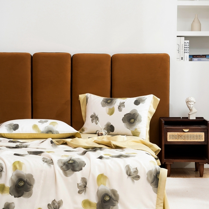 91家纺网 家纺一手货源 找家纺 黛舒家居 2024新款莱赛尔天丝大豆夏被四件套 花恋