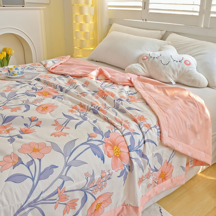 91家纺网 家纺一手货源 找家纺 德芙 2024新款全棉小碎花夏被被子被芯 杏雨梨花