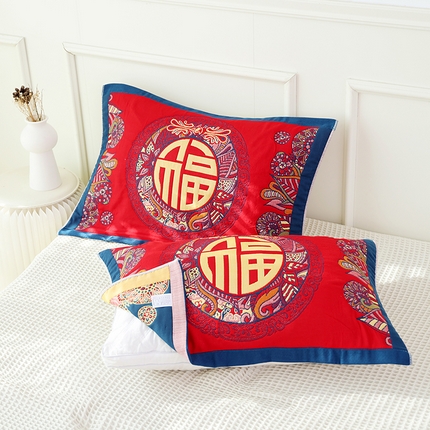 91家纺网 家纺一手货源 找家纺 （总）朴尔毛巾被 2024年全棉加厚八层纱布喜庆民族风婚庆系列枕巾