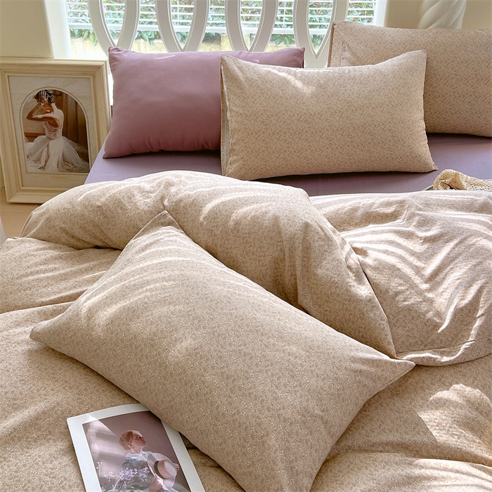 91家纺网 家纺一手货源 找家纺 于果 2024新款全棉双层纱四件套-花黛露豆沙