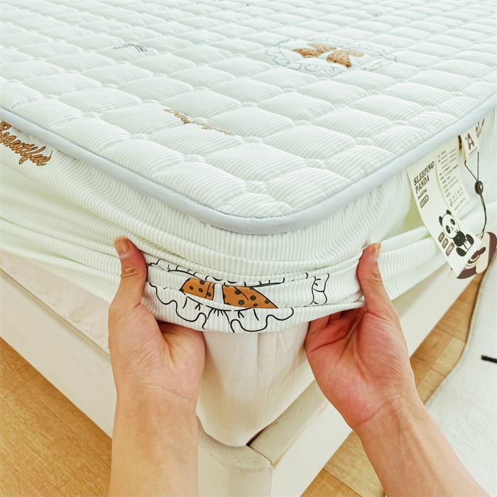 91家纺网 家纺一手货源 找家纺 恒尚居 2024新款小清新印花水洗棉大豆夹棉床笠 蝴蝶结绿