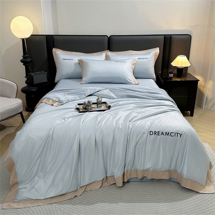 古吉梦 2024新款水洗真丝提花夏被--迪梦 天空蓝+海青