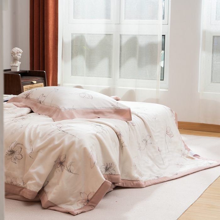 91家纺网 家纺一手货源 找家纺 黛舒家居 2024新款莱赛尔天丝大豆夏被四件套 暗香