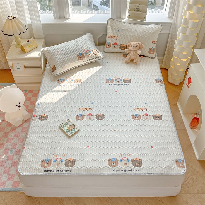 91家纺网 家纺一手货源 找家纺 慕尚家纺 2025新款凉感丝印花乳胶凉席 乐园伙伴