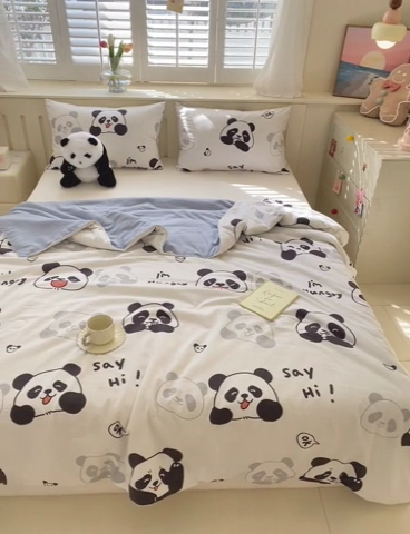 91家纺网 家纺一手货源 找家纺 梵克保罗  2024新款水洗棉印花大豆夏被 可爱熊猫