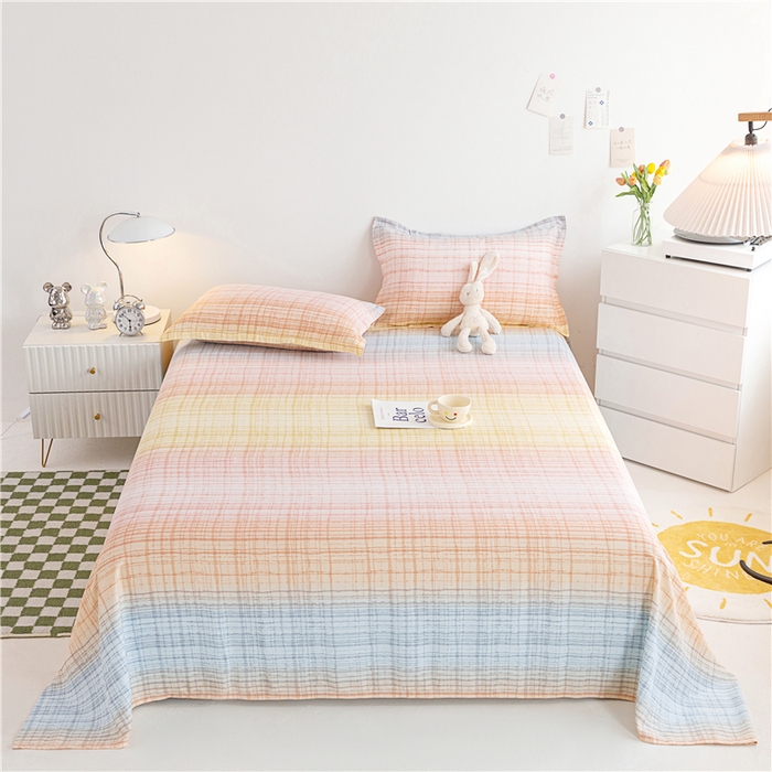 91家纺网 家纺一手货源 找家纺 金泰莱 2025新款印花竹纤维凉席三件套软凉席竹席盖毯子 晴天-桔