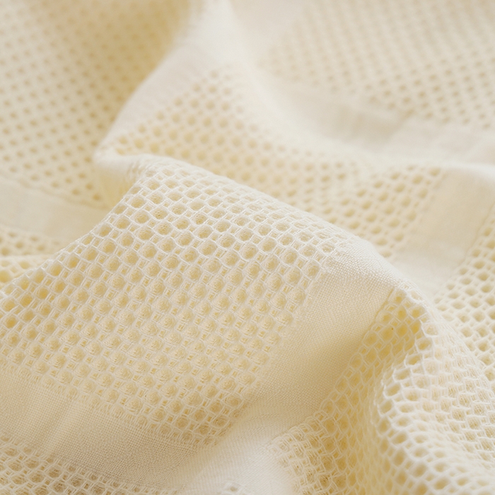 91家纺网 家纺一手货源 找家纺 朴尔毛巾被2024年新品全棉质朴方格风立体华夫格透气纱布枕巾 方格华夫格-米白枕巾50*80cm