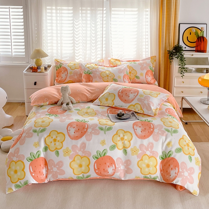 91家纺网 家纺一手货源 找家纺 美宜家 2025新款植物羊绒加厚斜纹磨毛单被套 草莓物语