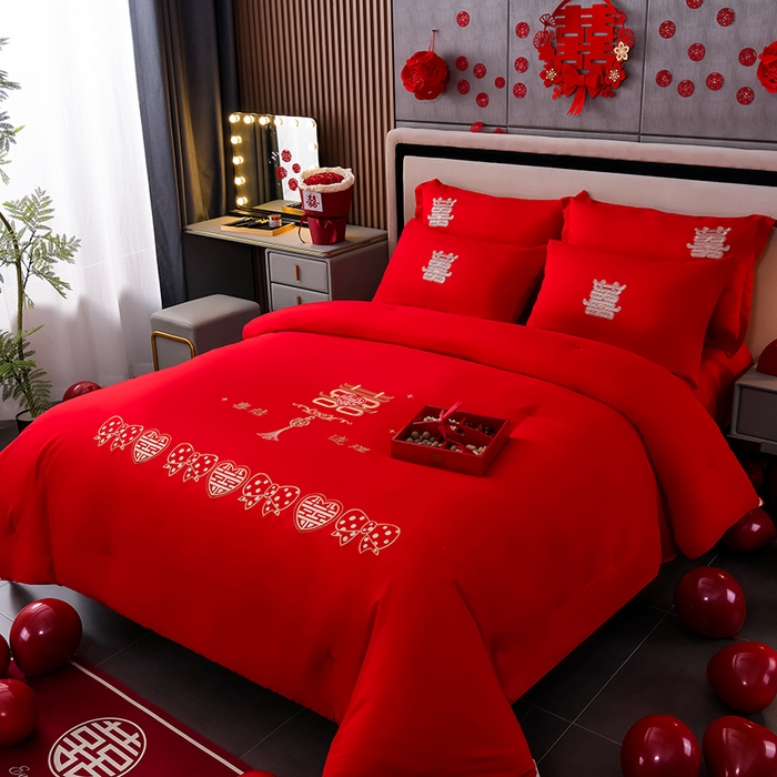 91家纺网 家纺一手货源 找家纺 美伦美 2024新款全棉婚庆刺绣手工订花被芯冬被春秋冬被夏被 喜结连理