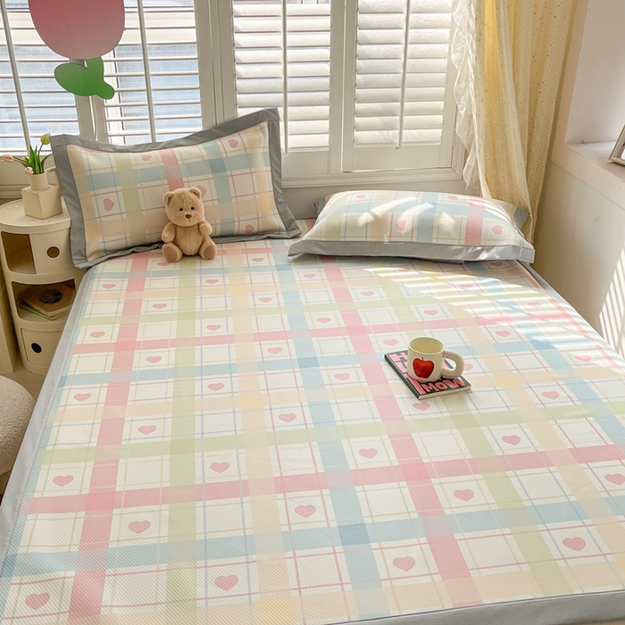 91家纺网 家纺一手货源 找家纺 星座-2025大斜纹复合冰丝凉席 爱心气泡粉