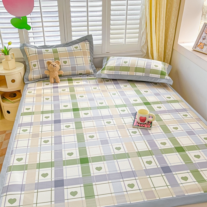 91家纺网 家纺一手货源 找家纺 星座-2025大斜纹复合冰丝凉席 爱心气泡绿