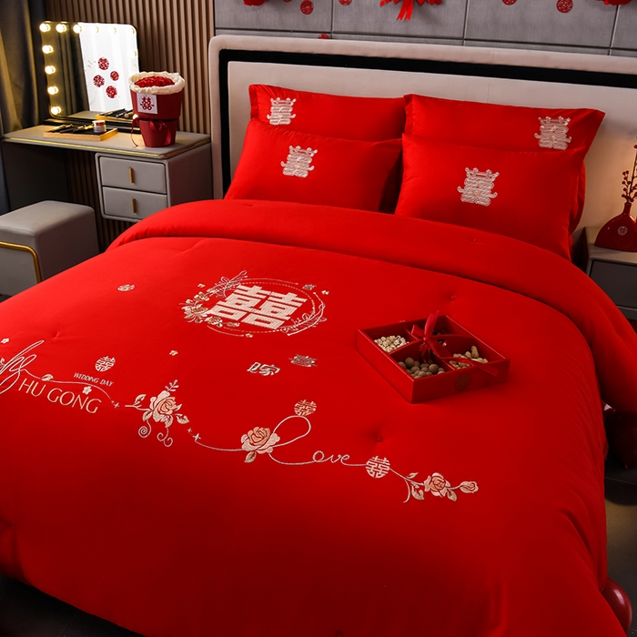 91家纺网 家纺一手货源 找家纺 美伦美 2024新款全棉婚庆刺绣手工订花被芯冬被春秋冬被夏被 喜嫁