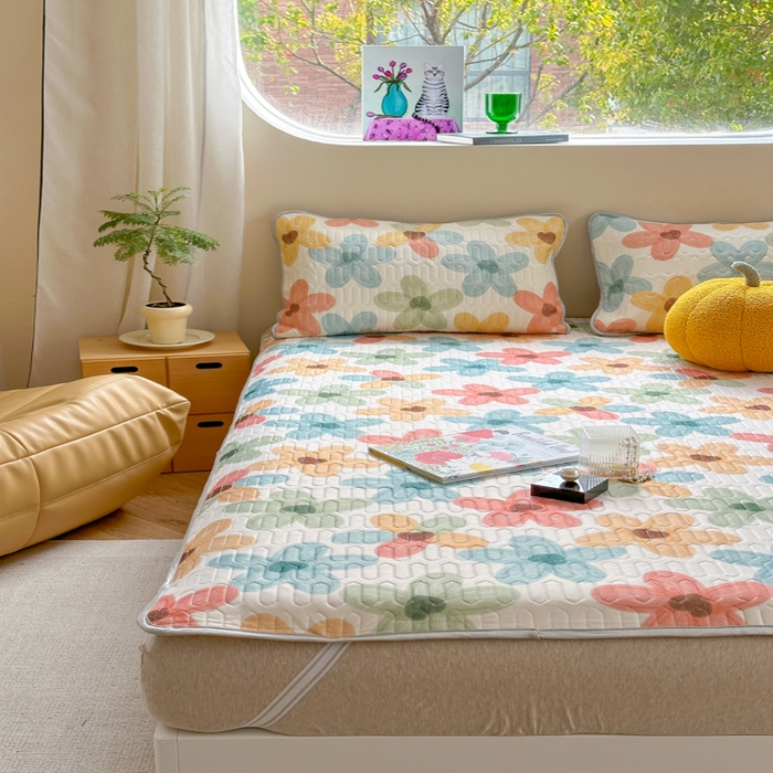 91家纺网 家纺一手货源 找家纺 慕尚家纺 2025新款凉感丝印花乳胶凉席 凝夏