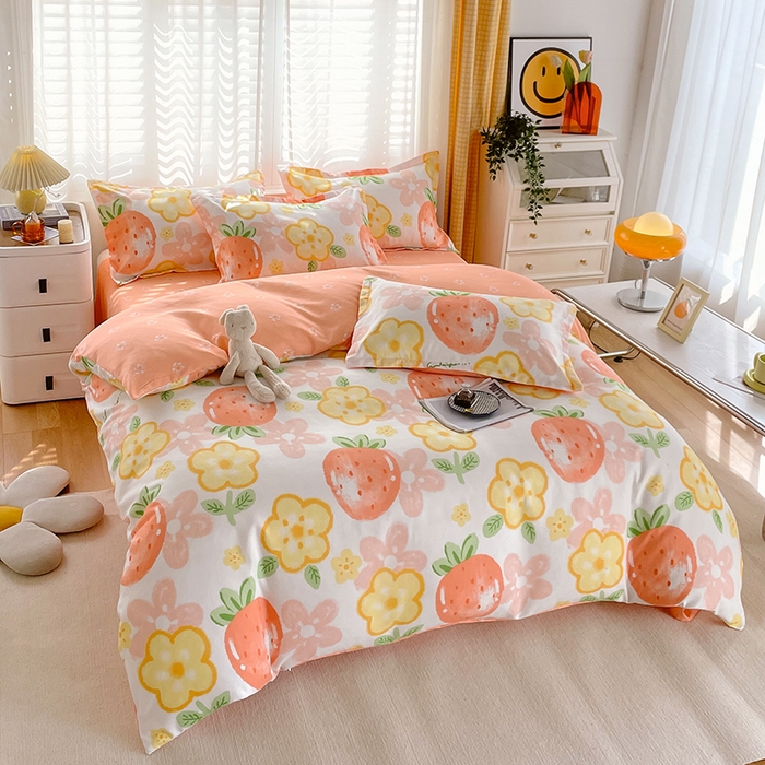 91家纺网 家纺一手货源 找家纺 美宜家 2025新款植物羊绒加厚斜纹磨毛单被套 草莓物语