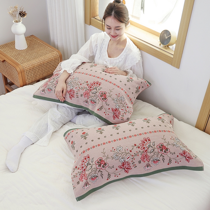 91家纺网 家纺一手货源 找家纺 朴尔毛巾被2024年新品全棉细纱编织纹AB版透气枕巾 妙恋52*78cm