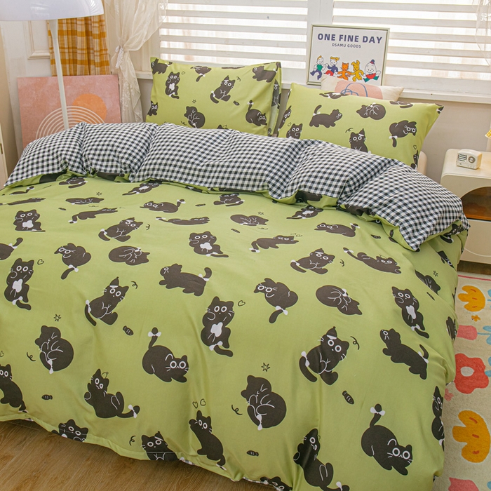 91家纺网 家纺一手货源 找家纺 莎臣豹 2025新款植物羊绒印花四件套 淘气小猫