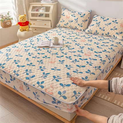 91家纺网 家纺一手货源 找家纺 小萌虎 2024新款冰丝胶质凉席-床笠款 叶子兔