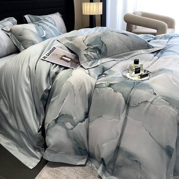 91家纺网 家纺一手货源 找家纺 （总）优悦生活馆 2024新款轻奢天丝印花宽边拼角四件套系列-漫漫格调