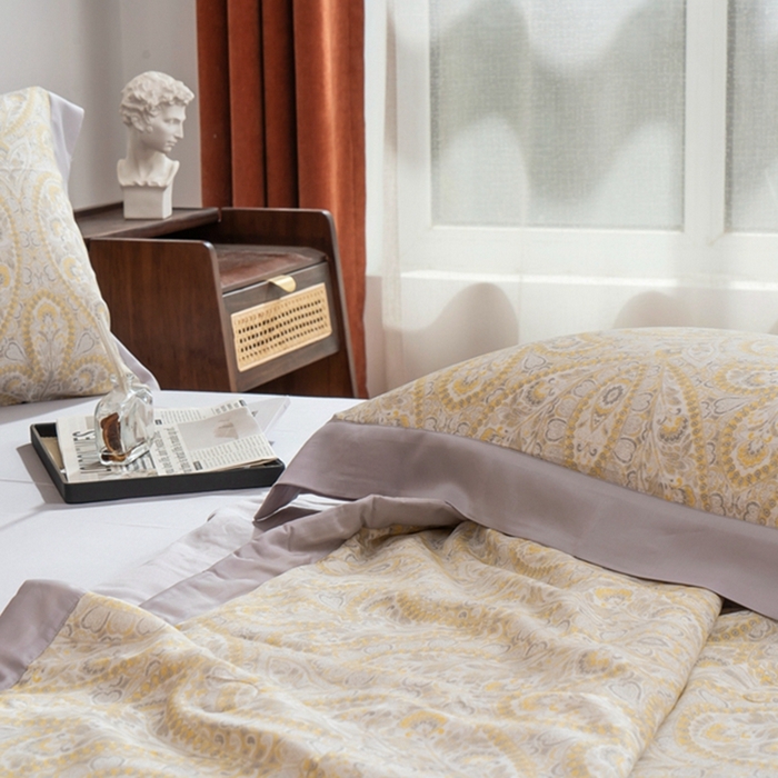 91家纺网 家纺一手货源 找家纺 黛舒家居 2024新款莱赛尔天丝大豆夏被四件套 繁花