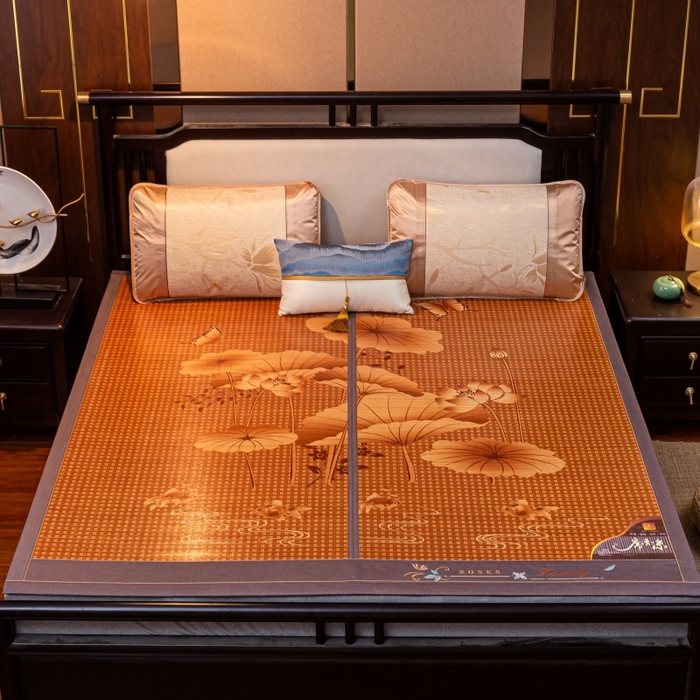 91家纺网 家纺一手货源 找家纺 新月家纺（锦威郎） 2024新款夏季竹席冰藤折叠双面席子 年年有余