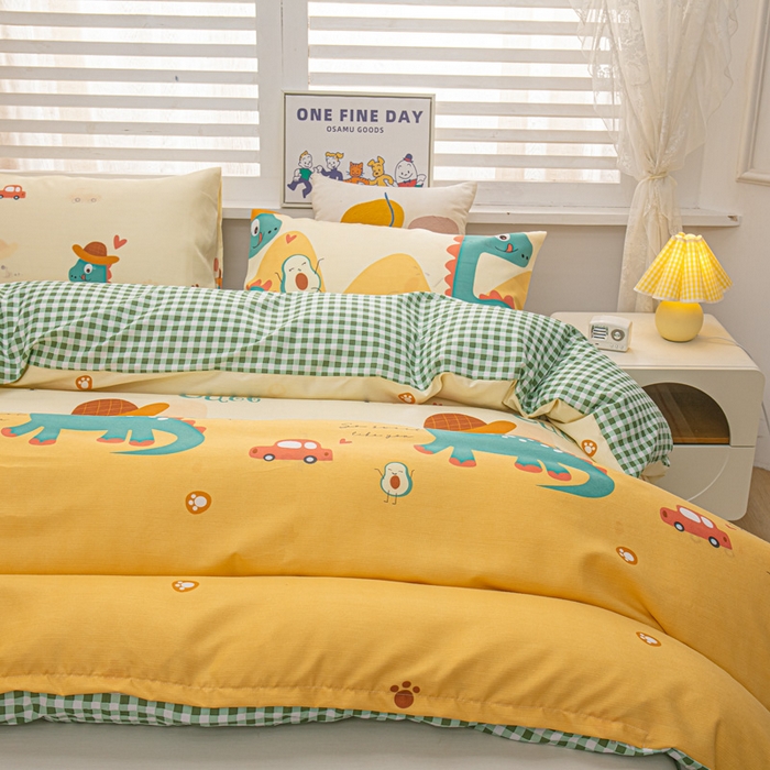 91家纺网 家纺一手货源 找家纺 莎臣豹 2025新款植物羊绒印花四件套 恐龙乐园