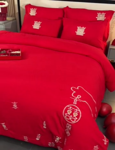 91家纺网 家纺一手货源 找家纺 美伦美 20242024新款全棉婚庆刺绣手工订花被芯冬被春秋冬被夏被 双喜临门