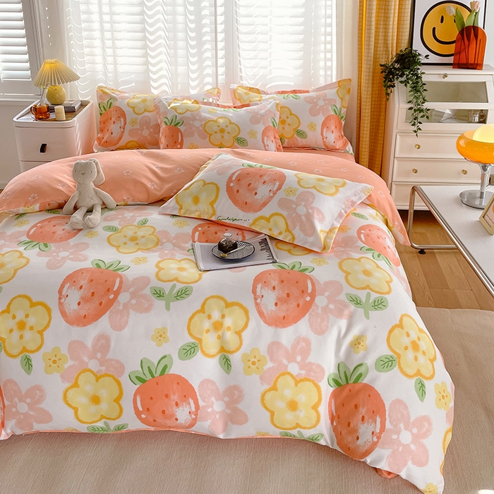 91家纺网 家纺一手货源 找家纺 美宜家 2025新款植物羊绒加厚斜纹磨毛单被套 草莓物语