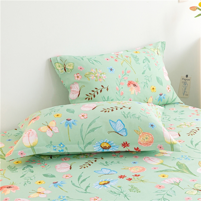 91家纺网 家纺一手货源 找家纺 金泰莱 2025新款印花竹纤维凉席三件套软凉席竹席盖毯子 繁花似锦-绿