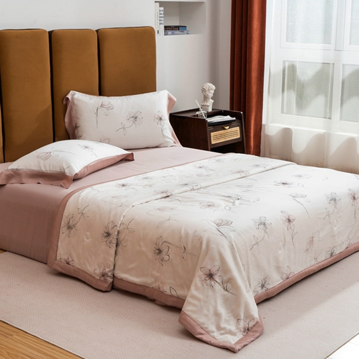91家纺网 家纺一手货源 找家纺 黛舒家居 2024新款莱赛尔天丝大豆夏被四件套 暗香