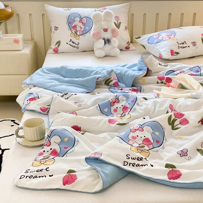 91家纺网 家纺一手货源 找家纺 梵克保罗  2024新款水洗棉印花大豆夏被 郁金香