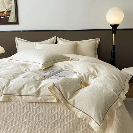 91家纺网 家纺一手货源 找家纺 （总）美伦美焕 2024新款100支纯色全棉纯棉贡缎提花床盖四件套