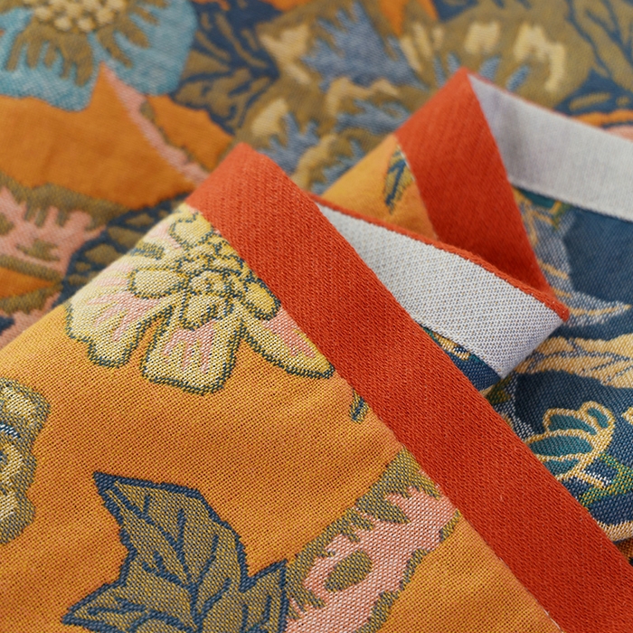 91家纺网 家纺一手货源 找家纺 朴尔毛巾被2024新款彩棉国潮风全棉六层纱布枕巾 花间物语-橘枕巾52*78cm