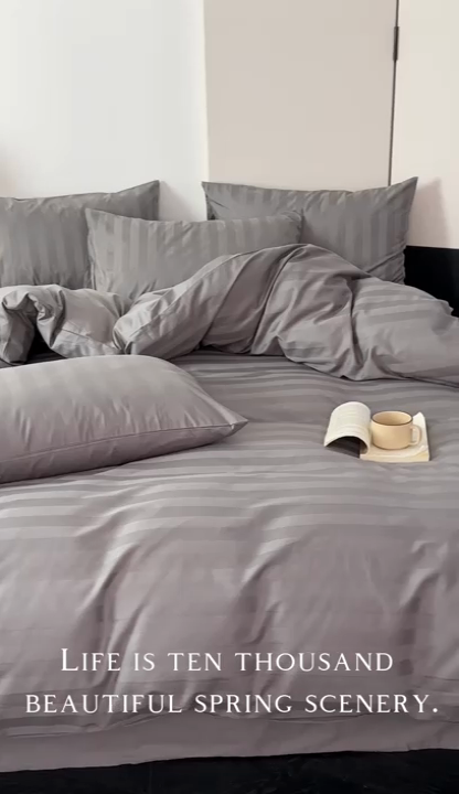 91家纺网 家纺一手货源 找家纺 蓝邻家纺 2024新款全棉60s贡缎提花轻奢四件套-风格二 杰西-灰