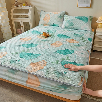 91家纺网 家纺一手货源 找家纺 小萌虎 2024新款冰丝胶质凉席-床笠款 杏韵