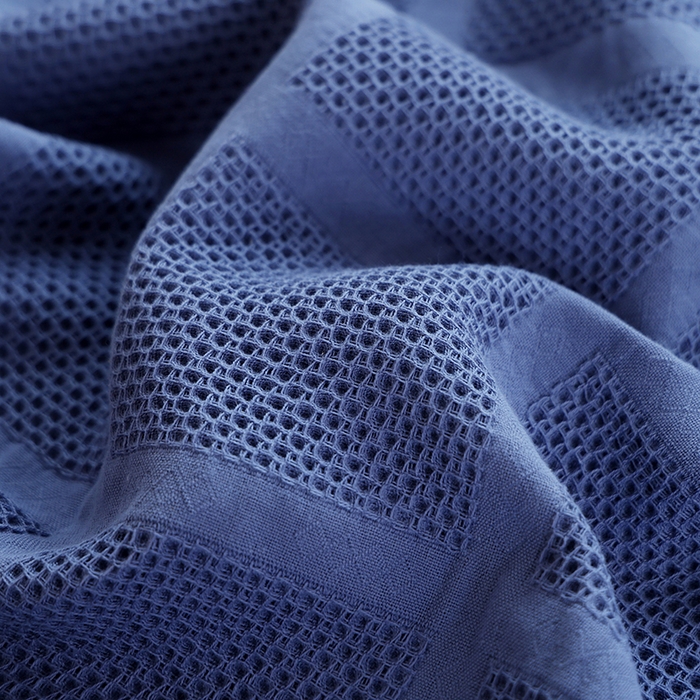 91家纺网 家纺一手货源 找家纺 朴尔毛巾被2024年新品全棉质朴方格风立体华夫格透气纱布枕巾 方格华夫格-深蓝枕巾50*80cm
