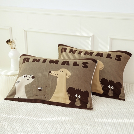 91家纺网 家纺一手货源 找家纺 朴尔毛巾被2024年全棉加厚八层纱布大版花枕巾 可爱之家52*78cm