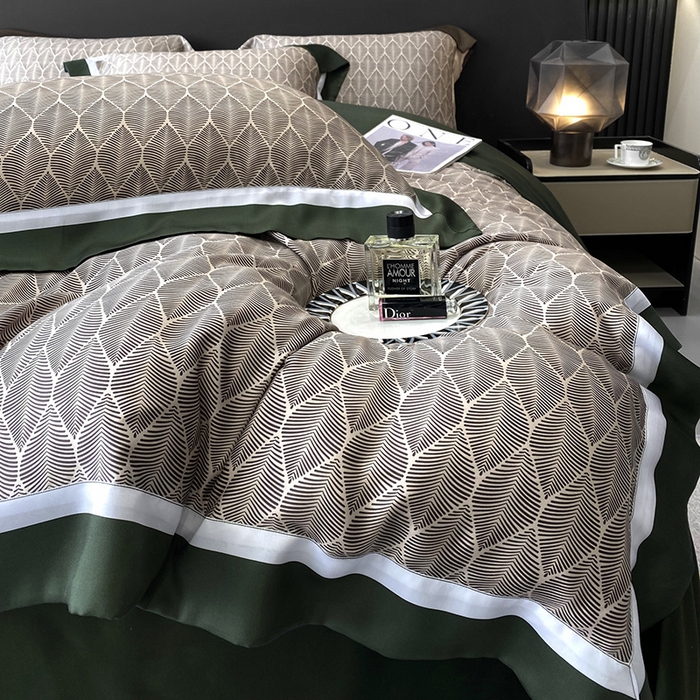 91家纺网 家纺一手货源 找家纺 优悦生活馆 2024新款轻奢天丝印花宽边拼角四件套系列-绿野仙踪 绿野仙踪-绿