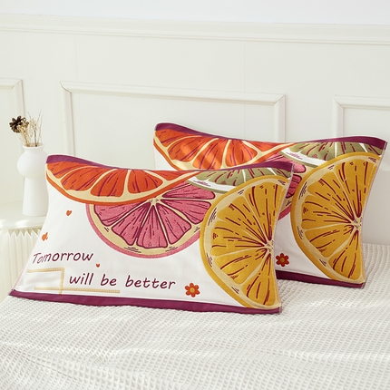 91家纺网 家纺一手货源 找家纺 朴尔毛巾被2024年全棉加厚八层纱布大版花枕巾 快乐柠檬52*78cm