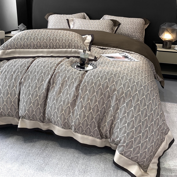 91家纺网 家纺一手货源 找家纺 优悦生活馆 2024新款轻奢天丝印花宽边拼角四件套系列-绿野仙踪 绿野仙踪-咖