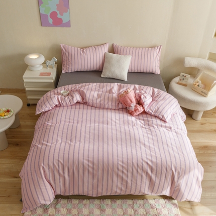 91家纺网 家纺一手货源 找家纺 （总）网客家纺 2024新款全棉条纹印花四件套