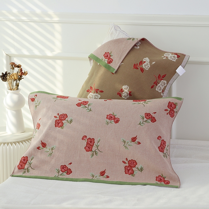 91家纺网 家纺一手货源 找家纺 朴尔毛巾被2024年新品全棉细纱编织纹AB版透气枕巾 花恋序曲52*78cm