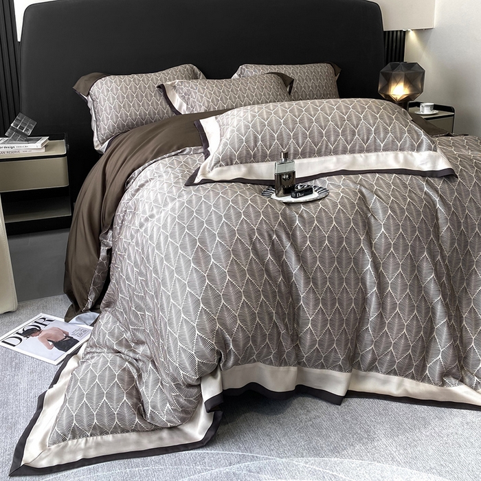 91家纺网 家纺一手货源 找家纺 优悦生活馆 2024新款轻奢天丝印花宽边拼角四件套系列-绿野仙踪 绿野仙踪-咖