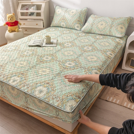 91家纺网 家纺一手货源 找家纺 小萌虎 2024新款冰丝胶质凉席-床笠款 小欧